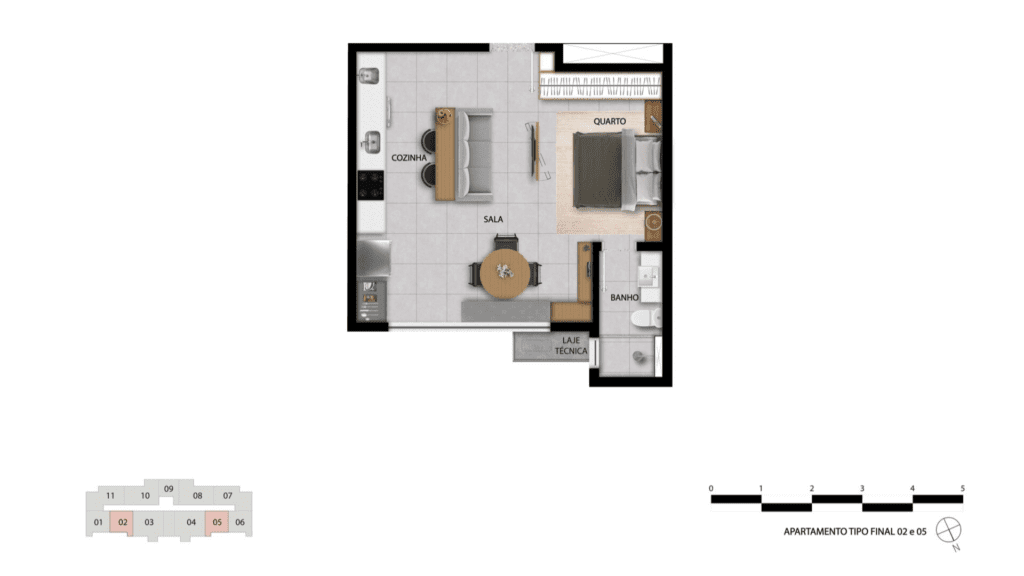 Apartamento 1 e 2 quartos - Lourdes - Aldea Bias Fortes - apartamento final 2 e 5