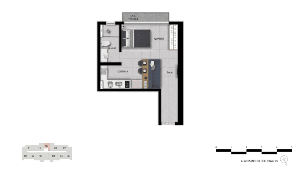 Apartamento 1 e 2 quartos - Lourdes - Aldea Bias Fortes - apartamento final 9