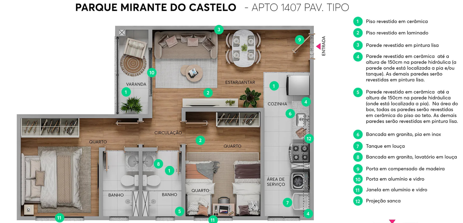 Revenda Imóveis MG - Apartamento 1 e 2 quartos - Castelo - Mirante Castelo - planta 3