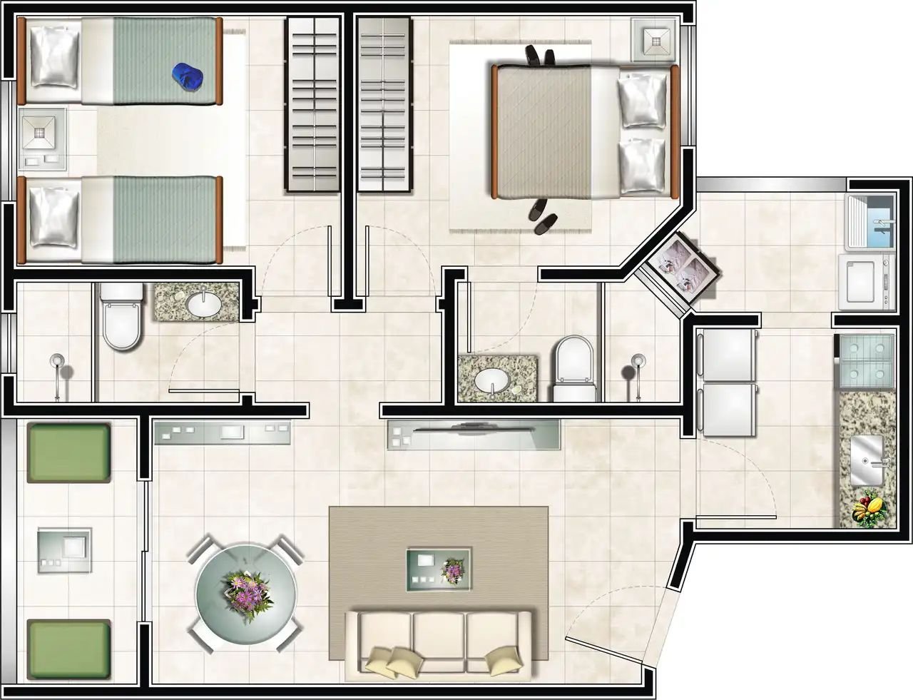 Revenda Imóveis MG - Apartamento 2 quartos - B. João Pinheiro - Condomínio Los Angeles planta 2 joao pinheiro