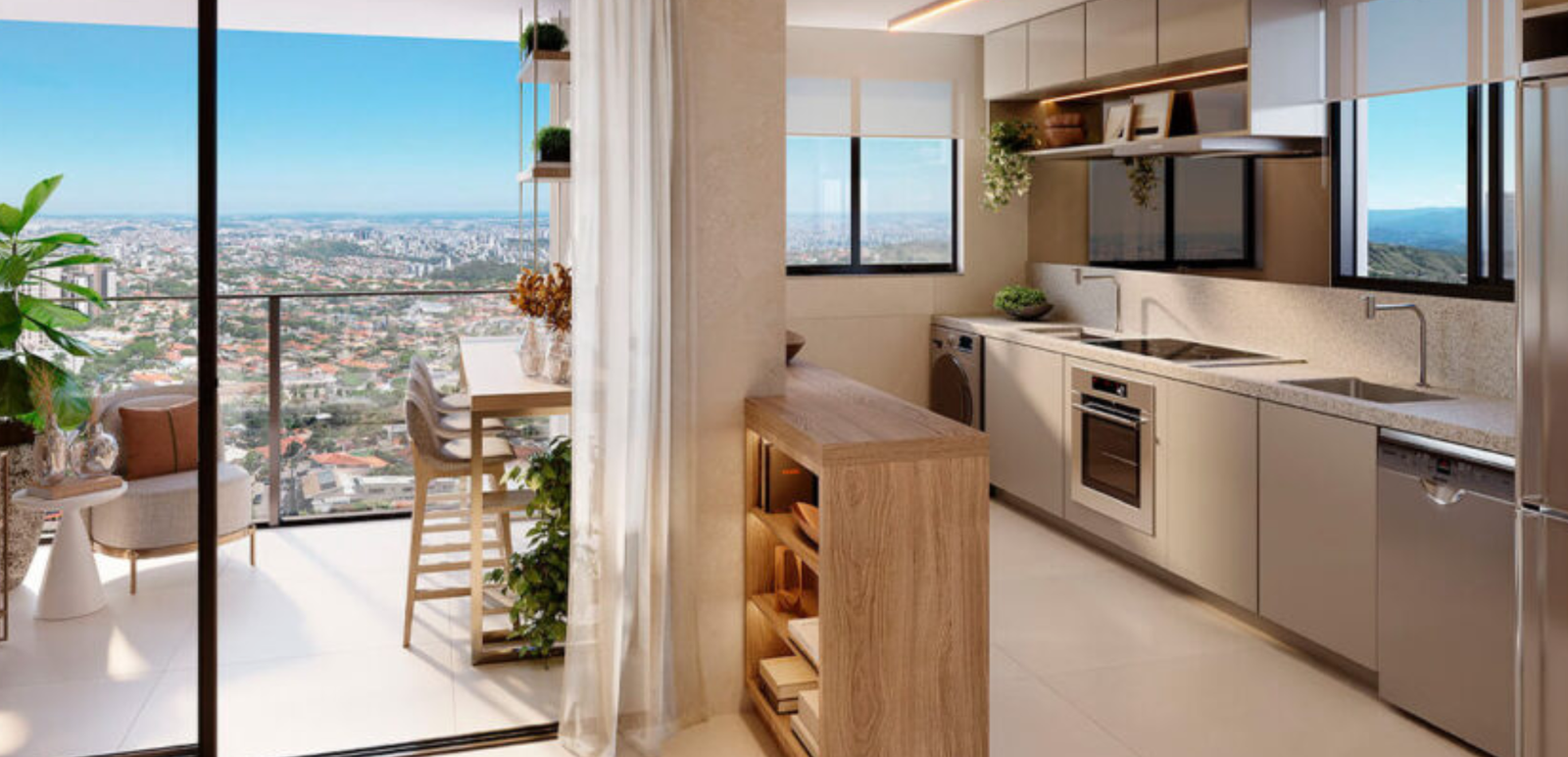 Apartamento 1 e 2 Suítes no Vila da Serra Skyline - Cozinha Dois Suíte