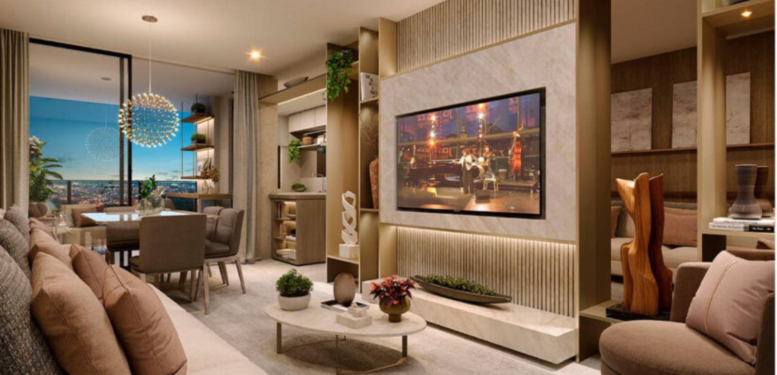 Apartamento 1 e 2 Suítes no Vila da Serra Skyline - Sala Apartamento 2 Suíte