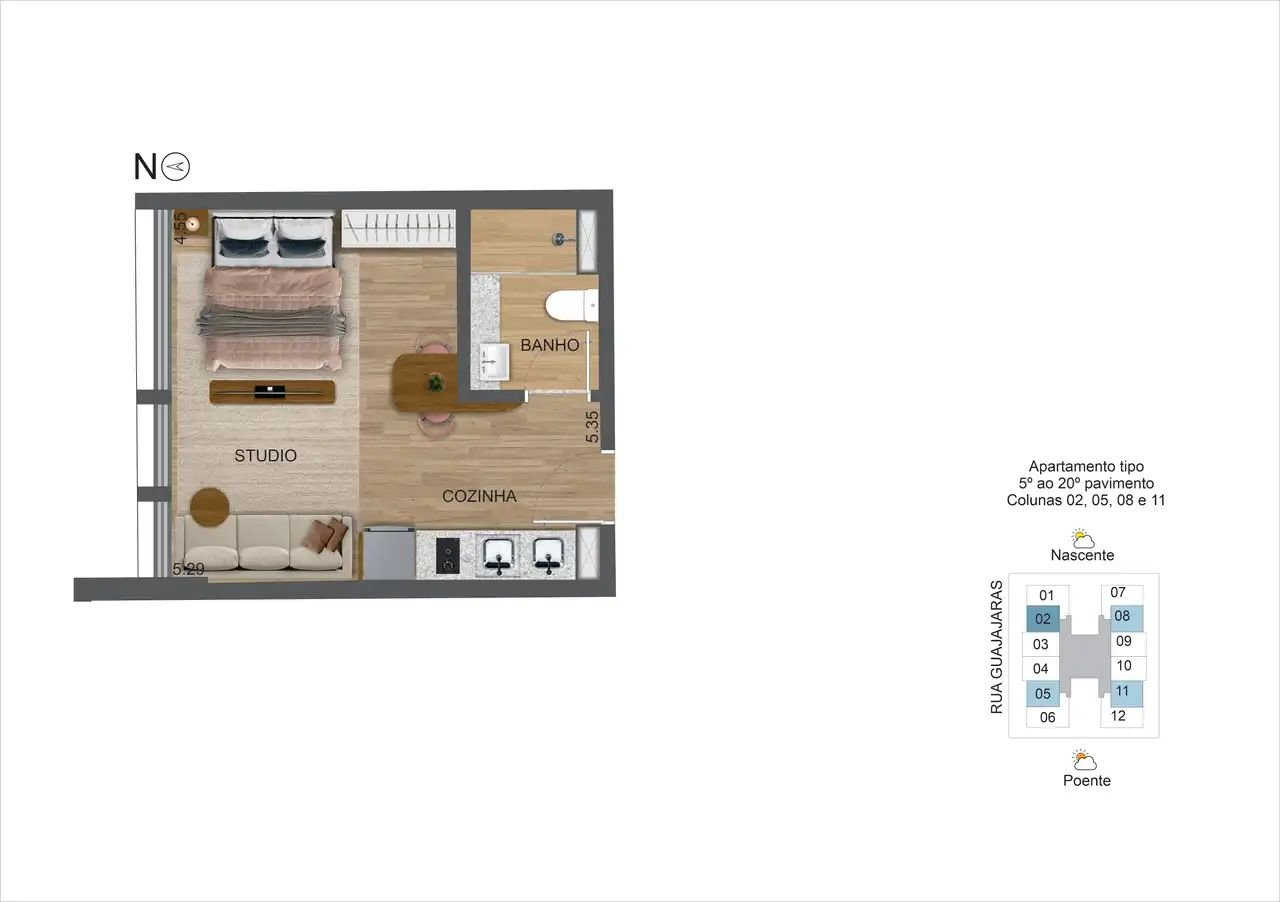 Revenda Imóveis MG -Apartamento Studio no Lourdes - Carbon - Planta APTO_502