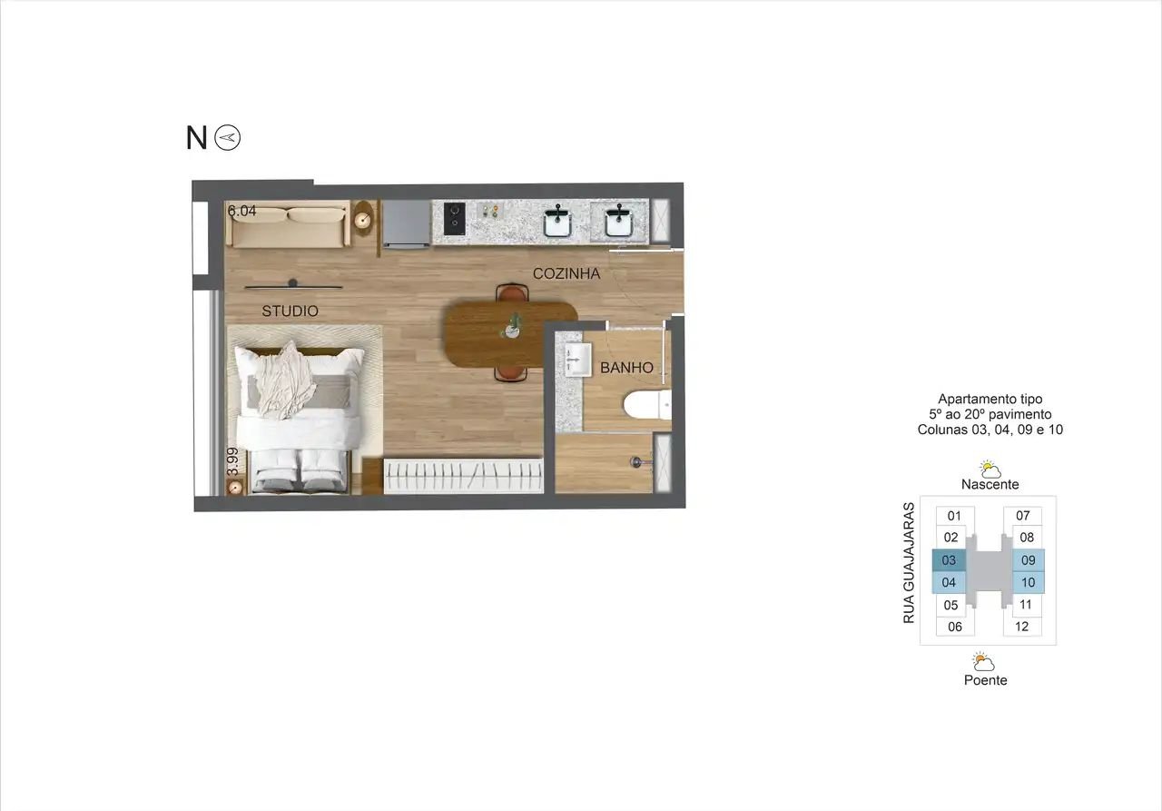 Revenda Imóveis MG -Apartamento Studio no Lourdes - Carbon - Planta O_503