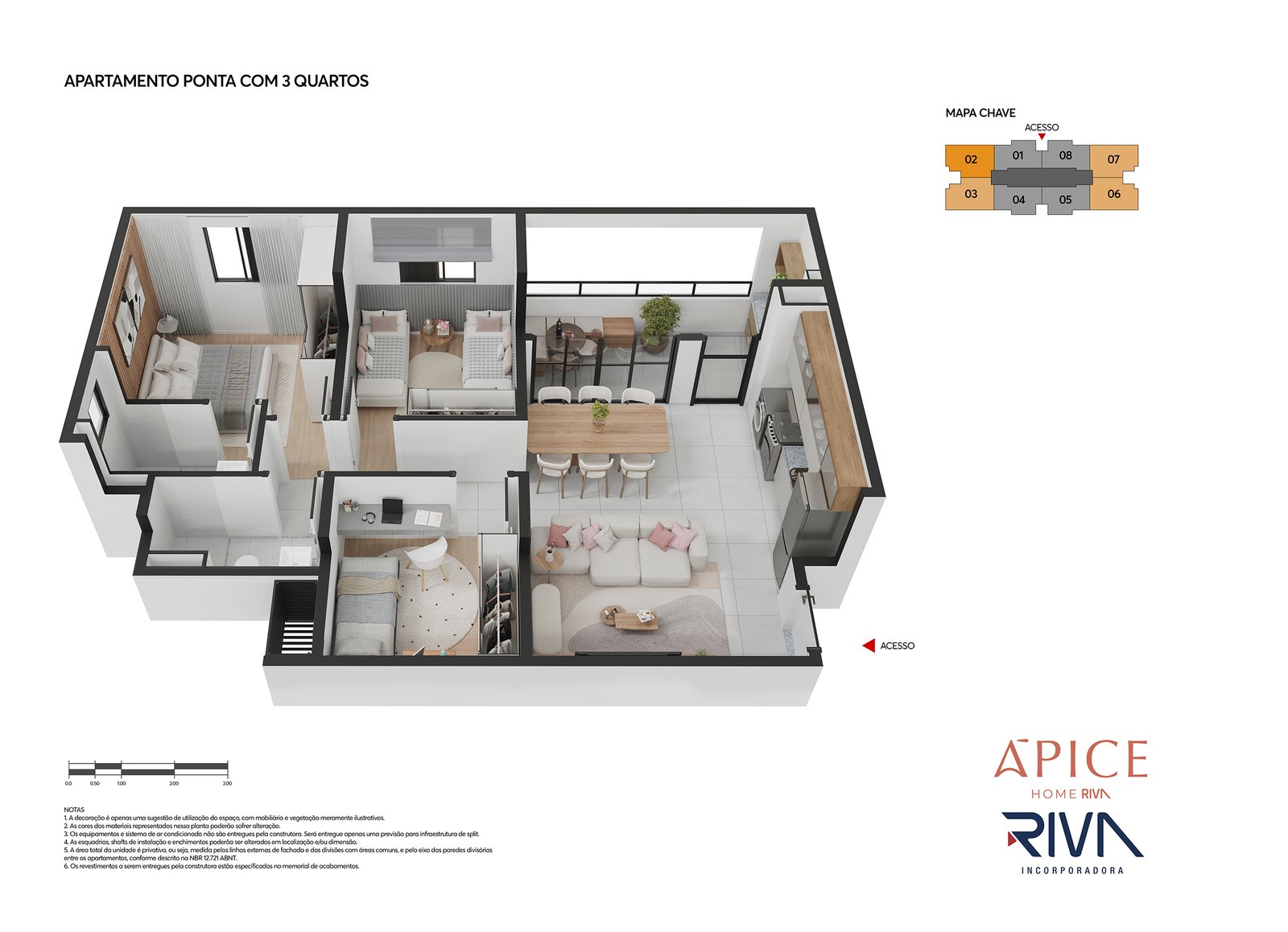 H08_AxométricaPlantaApartamento3Qs_Ponta_Baixa