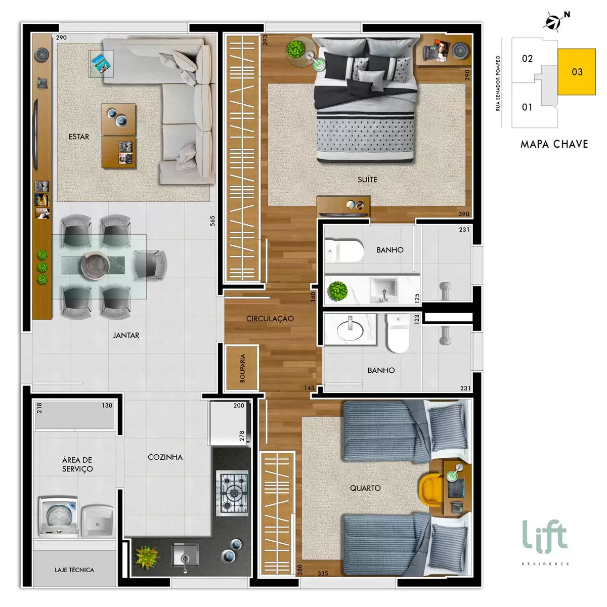 Apartamento 2 e 3 Quartos no Gutierrez – Lift Residence - PLANTA-TIPO-503-AO-703