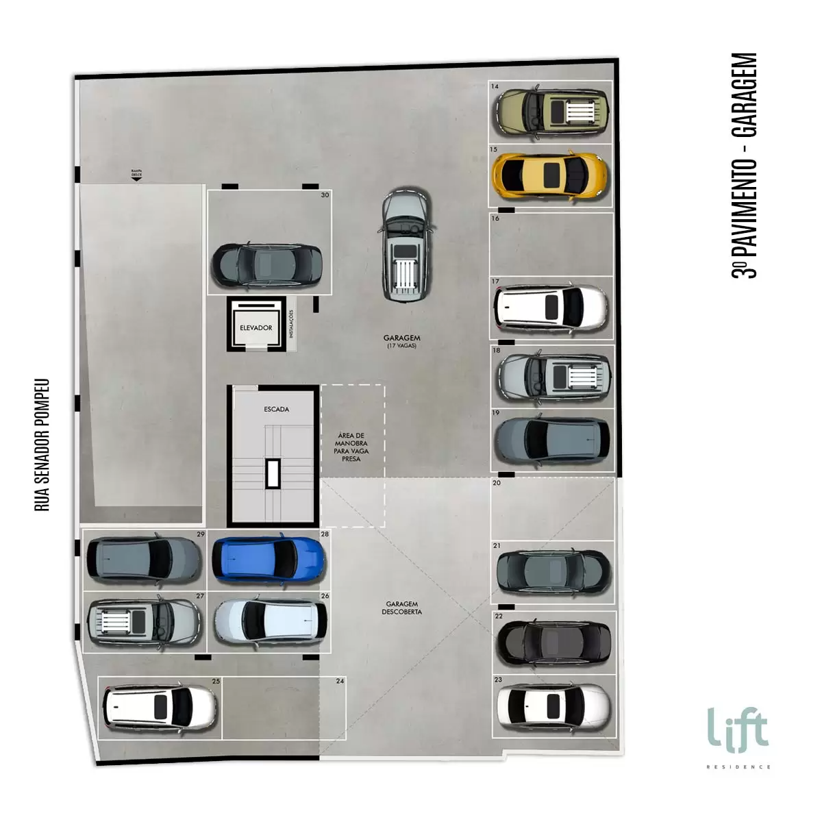 Apartamento 2 e 3 Quartos no Gutierrez – Lift Residence -_PLANTA-3-PAVIMENTO-GARAGEM