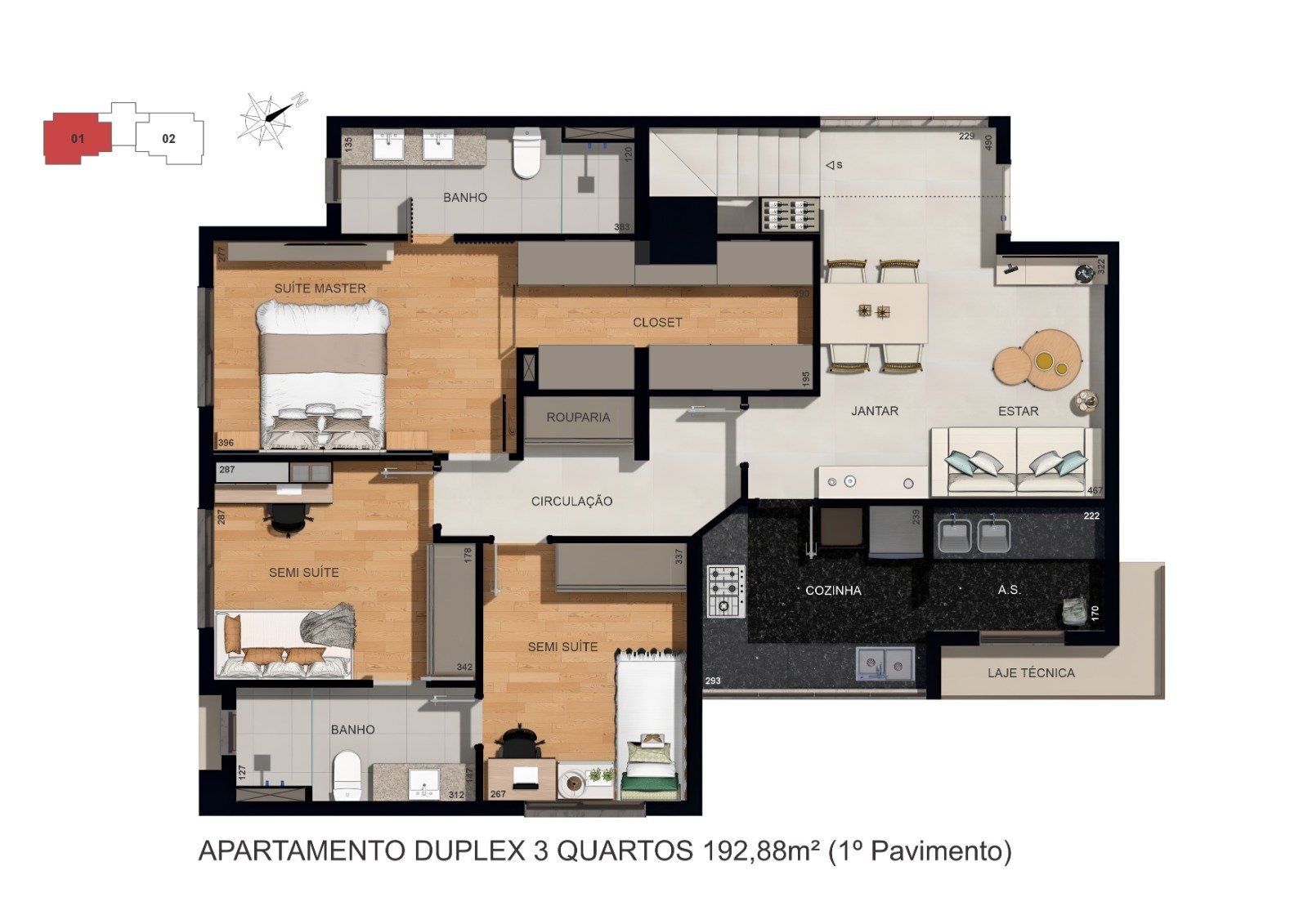TAJ Residence Castelo Apartamentos de 3 Quartos em BH - DUPLEX 1 PAVIMENTO PLANTA 192M