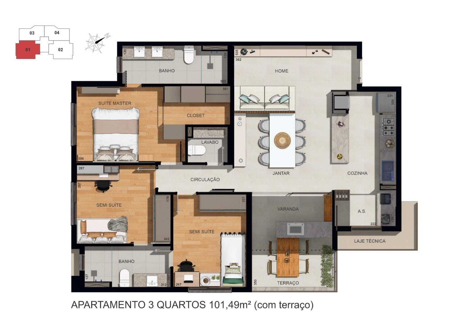 TAJ Residence Castelo Apartamentos de 3 Quartos em BH - PLANTA 101 M