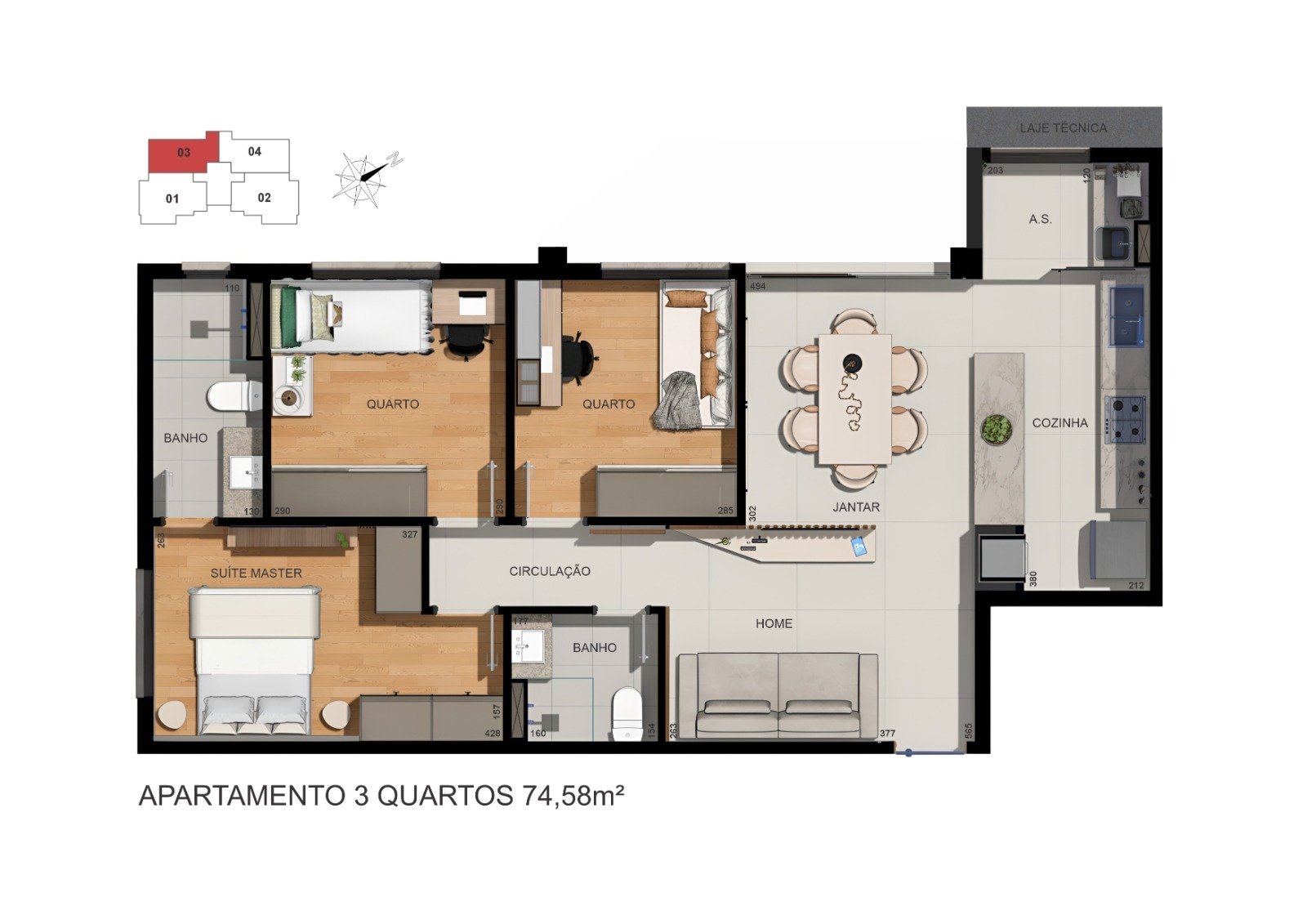 TAJ Residence Castelo Apartamentos de 3 Quartos em BH - PLANTA 74M