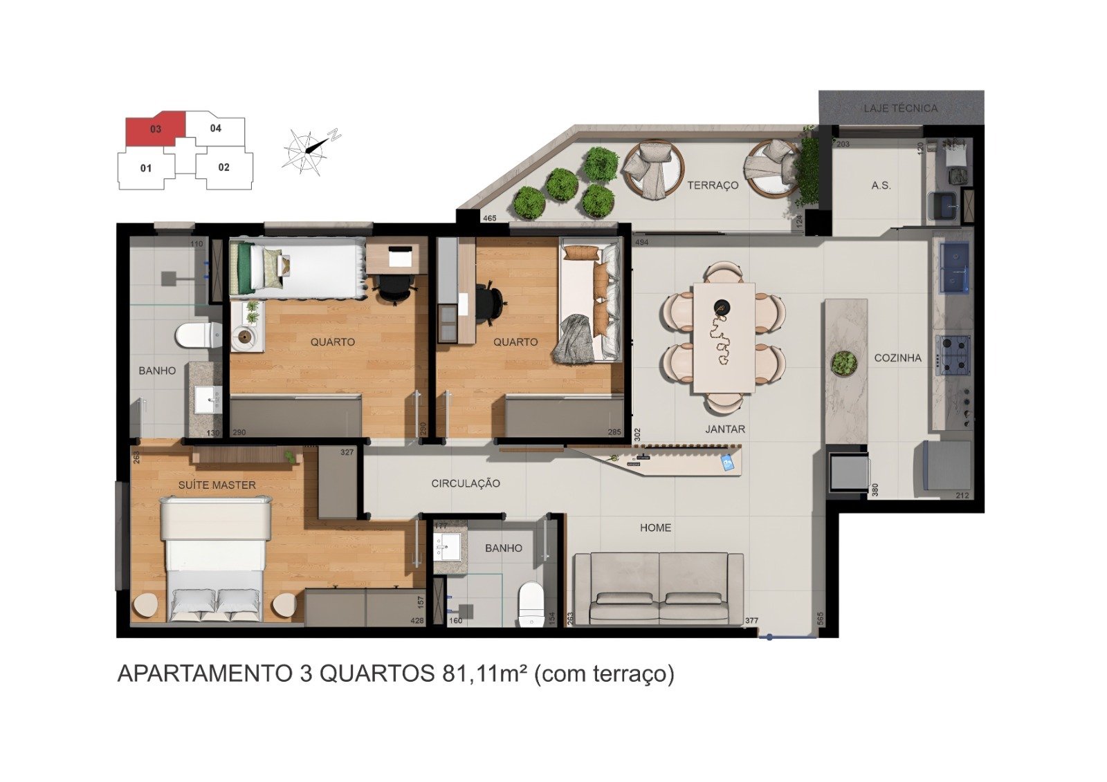 TAJ Residence Castelo Apartamentos de 3 Quartos em BH - PLANTA 81M