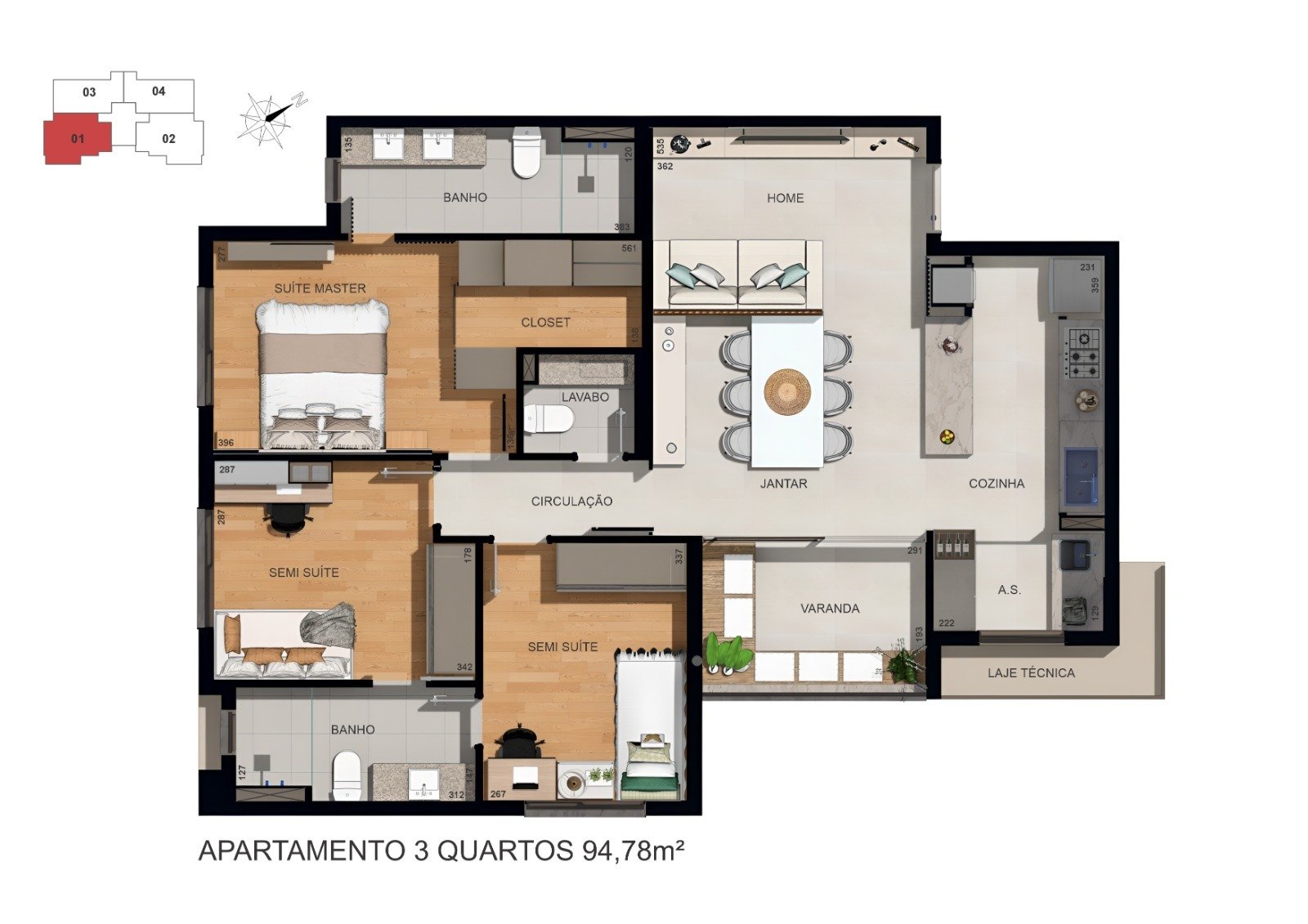 TAJ Residence Castelo Apartamentos de 3 Quartos em BH - PLANTA 94M