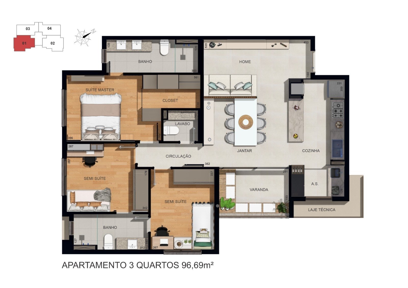 TAJ Residence Castelo Apartamentos de 3 Quartos em BH - PLANTA 96M