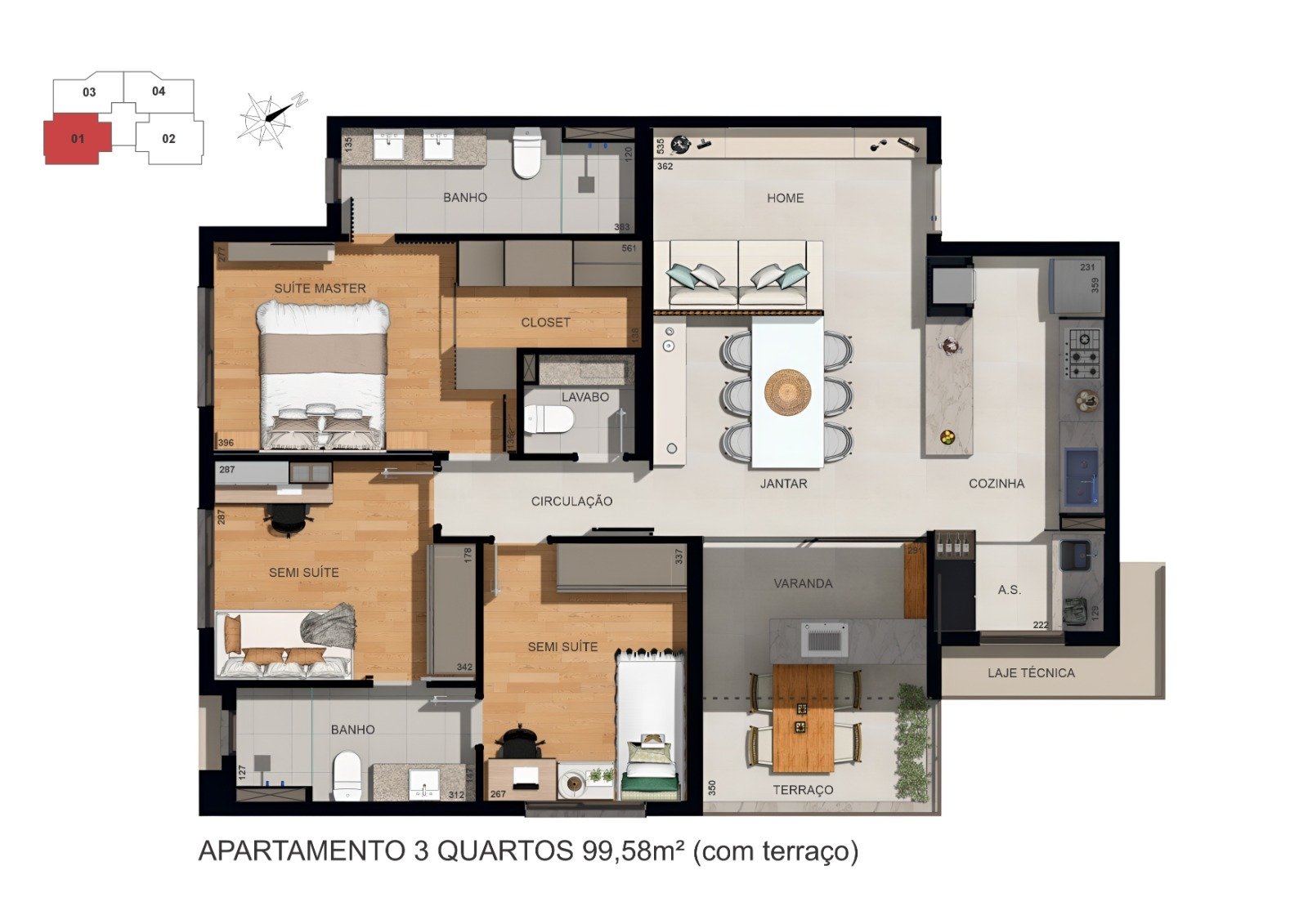 TAJ Residence Castelo Apartamentos de 3 Quartos em BH - PLANTA 99M